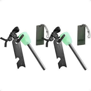 Ever Trex Magnesium Vuurstarter Met Noodfluitje - Glow In The Dark Groen - Vuursteen En Strijker - Survival Kit - Noodpakket - 2-Pack