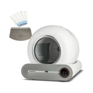 AutoPooch - Zelfreinigende Kattenbak - 65L Xxl - Inclusief Grindmat&3 Rollen Afvalzakken - Zwart/Grijs