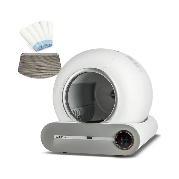 AutoPooch - Zelfreinigende Kattenbak - 65L Xxl - Inclusief Grindmat&3 Rollen Afvalzakken - Zwart/Grijs thumbnail