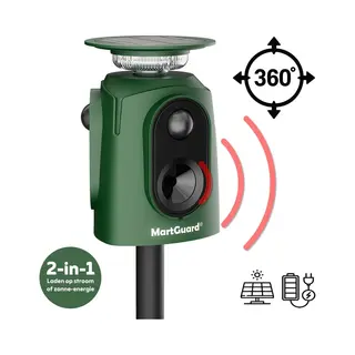 MartGuard® Dierenverjager Outdoor - Kattenverjager - Marterverjager - Op Zonne-Energie – Waterdicht IP44 - 360° Graden
