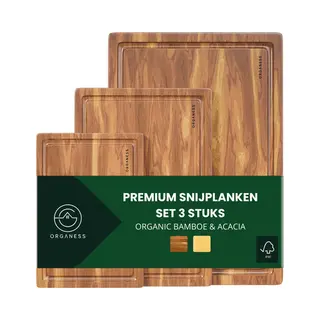 Organess 3-Delige Snijplankenset (38x25.3 / 30.5x20 / 23x15.2 Cm) - Voor Keuken, Snijplanken, Serveerplank, Kaasplank, Borrelplank En Tapasplank -