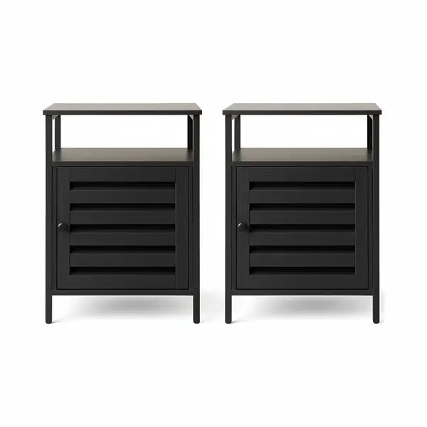 Goliving Nachtkastje Set Van 2 - 40 X 40 X 60 Cm - Opbergkastje Met Deur En Planken - Hout - Industrieel - Bijzettafel Modern - Zwart thumbnail