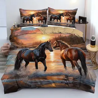 Vavida Dekbedovertrek - Eenpersoons - 140 X 200 - Paarden - Paard - Dieren - Meisje - Jongen - Kind