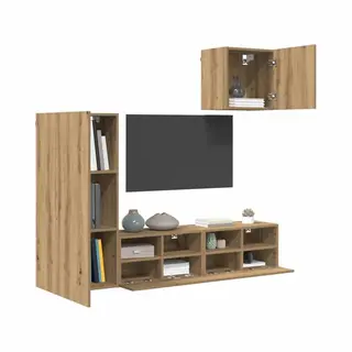 VidaXL 4 Door Artisan Oak Wall Mounted Tv Unit - Size, 102 X 40.5 X 30cm - Brown - Wilko
