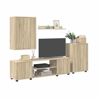 VidaXL Sonoma Oak Wall Mounted 4 Piece Tv Cabinet Set - Size, 33 X 140 X 40cm - Cream - Wilko