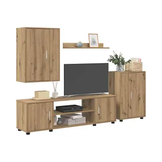 VidaXL Artisan Oak Wall Mounted 4 Piece Tv Cabinet Set - Size, 33 X 140 X 40cm - Brown - Wilko