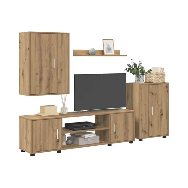 VidaXL Artisan Oak Wall Mounted 4 Piece Tv Cabinet Set - Size, 33 X 140 X 40cm - Brown - Wilko thumbnail