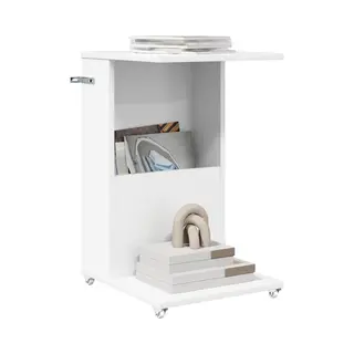 Side Table With Wheel White 40 X 35 X 60 Cm Engineered Wood Vidaxl