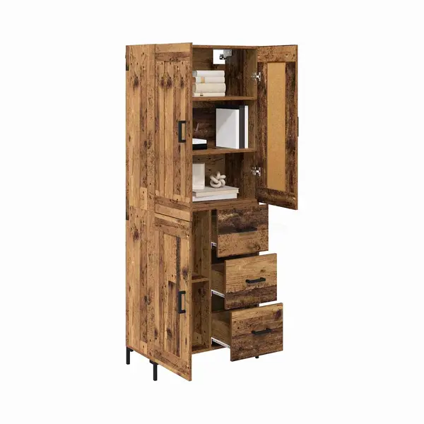 Highboard With Drawer 2 Pcs Old Wood Engineered Wood Vidaxl thumbnail