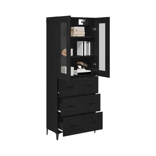 Highboard Schwarz Eichen-optik 69, 5 X 34 X 180 Cm Holzwerkstoff Vidaxl thumbnail