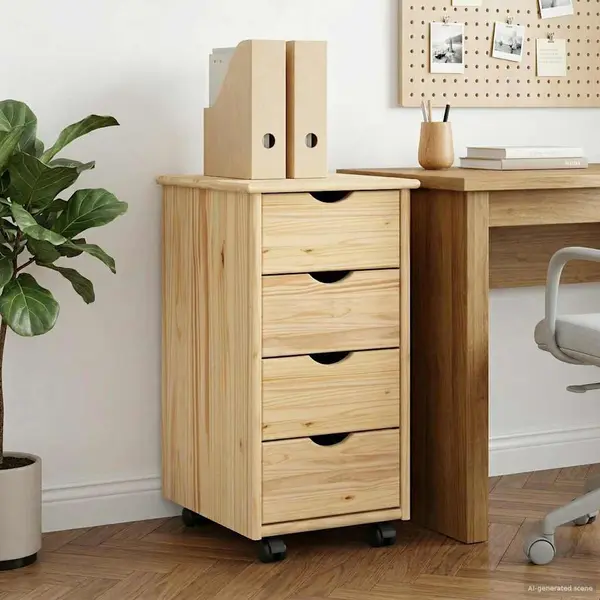VidaXL Rollende Kast Bruin 65, 5 X 34 X 39 Cm Massief Vurenhout thumbnail