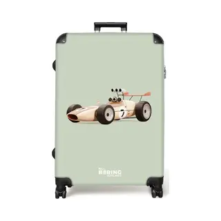 NoBoringSuitcases.com® - Koffer Groot - Reiskoffer Lichtgewicht - Beige Retro Raceauto Op Groen Achtergrond - Rolkoffer Met 4 Wielen - Grote Trolley