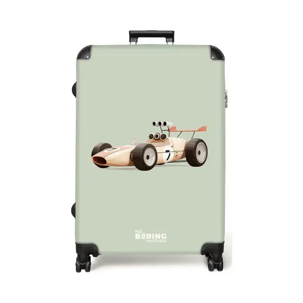 NoBoringSuitcases.com® - Koffer Groot - Reiskoffer Lichtgewicht - Beige Retro Raceauto Op Groen Achtergrond - Rolkoffer Met 4 Wielen - Grote Trolley thumbnail