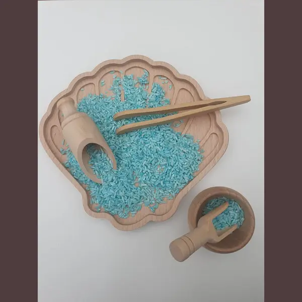 FunWoods Houten Schelp Speelbak Met Schepjes, Pincet En Bakje - Sensory Play - Speelrijst Of Speelzand- Open Einde Speelgoed - Montessori Speelgoed - Grimms & thumbnail