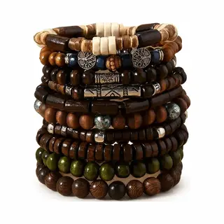 Nuvex 10-delige Heren En Dames Armbanden Set – Houten Kralen & Natuurlijke Accenten