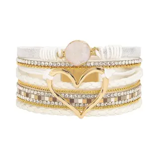Nuvex Witte Wikkel Armband Voor Dames Met Goudkleurig Hart & Strass – Luxe Boho Design Met Magneetsluiting Voor Vrouwen