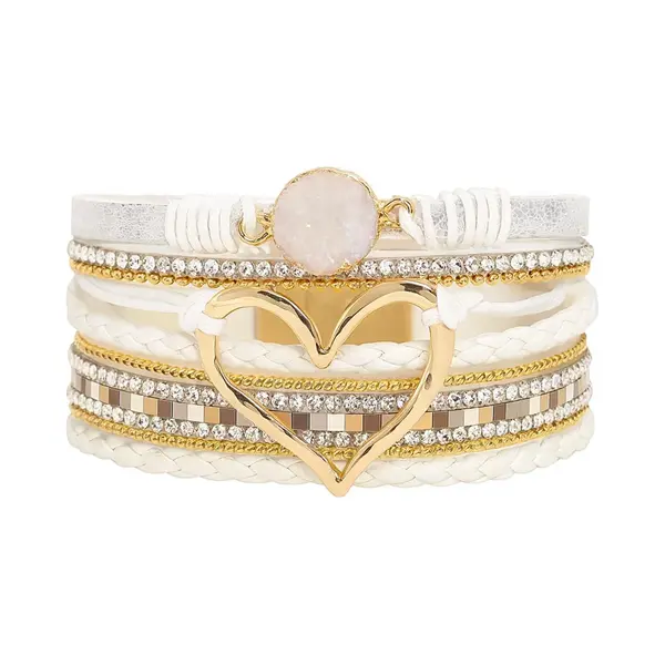 Nuvex Witte Wikkel Armband Voor Dames Met Goudkleurig Hart & Strass – Luxe Boho Design Met Magneetsluiting Voor Vrouwen thumbnail
