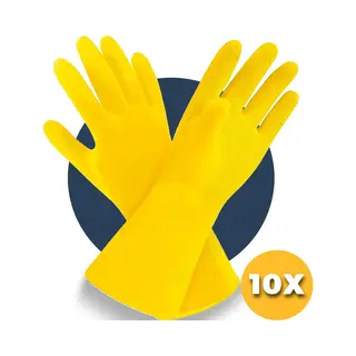 Schoonmaak Handschoenen - Maat L - 10 Stuks - Waterdicht Rubberen Handschoenen - Huishoudhandschoenen Pasper - Geel Zuiver Natuurlatex