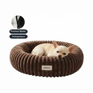 Pecco Luxe Mand Voor Hond En Kat - Kattenmand Orthopedisch - Rond 50 Cm - Bruin Rib