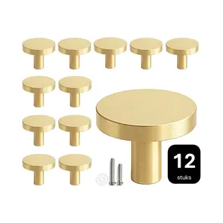 12 X Msqdesign Kastknoppen Goud (Metaal) - Gouden Deurknopjes - Meubelknoppen Goud Voor Keuken , Kast En Deurjes - Deurknopjes Goud Rond - Handgreep -