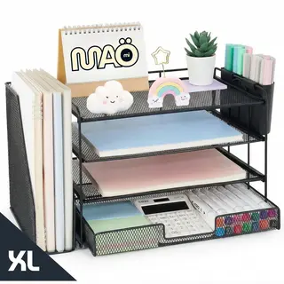 Maomi™ Bureau Organizer Xl - 39, 4x23, 6x21, 8 Cm - Met Pennenbakjes - Lades & Vakjes - Bureau Accessoires - Brievenbak - Kantoor - Bureau -