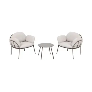 Axi Ziva Lounge Tuinset Beige – Ronde Tafel Met 2 Loungestoelen – Inclusief Extra Dikke Kussens – Compacte Set Voor Balkon, Terras Of Kleine