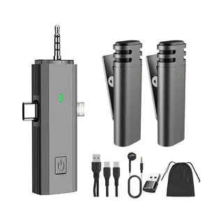 Kraftverdia 3-in-1 Draadloze Microfoon - Lavalier - 2 Stuks - Universele Ontvanger Voor IPhone, Android, Pc - Geen App - NodigUSB-C/Lightning - Plug & Play
