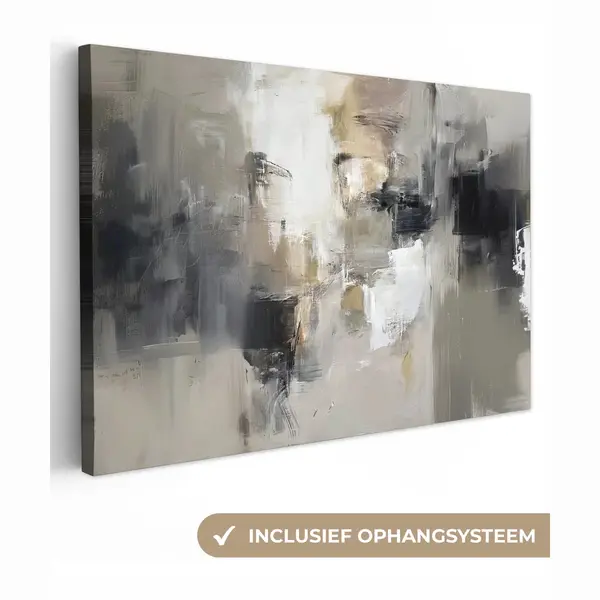 OneMillionCanvasses Canvas Schilderij 90x60 Cm - Exclusieve Wanddecoratie Kleurenpalet - Penseelstreken - Beige - Nevelig - Muurdecoratie Woonkamer - Slaapkamer Decoratie thumbnail