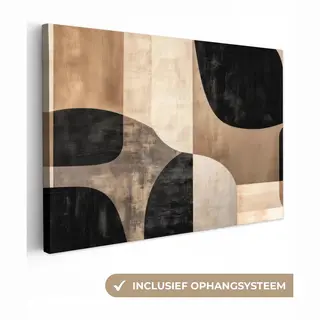 OneMillionCanvasses Canvas Schilderij 180x120 Cm - Exclusieve Wanddecoratie Abstract - Vlakken - Zwart - Rond - Muurdecoratie Woonkamer - Slaapkamer Decoratie - Kamer
