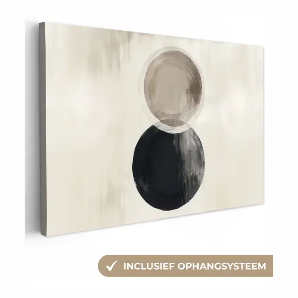 OneMillionCanvasses Canvas Schilderij 180x120 Cm - Exclusieve Wanddecoratie Cirkels - Vorm - Beige - Abstract - Muurdecoratie Woonkamer - Slaapkamer Decoratie - Kamer thumbnail