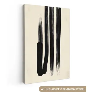 OneMillionCanvasses Canvas Schilderij 60x90 Cm - Exclusieve Wanddecoratie Penseelstreken - Verticaal - Zwart - Muurdecoratie Woonkamer - Slaapkamer Decoratie - Kamer
