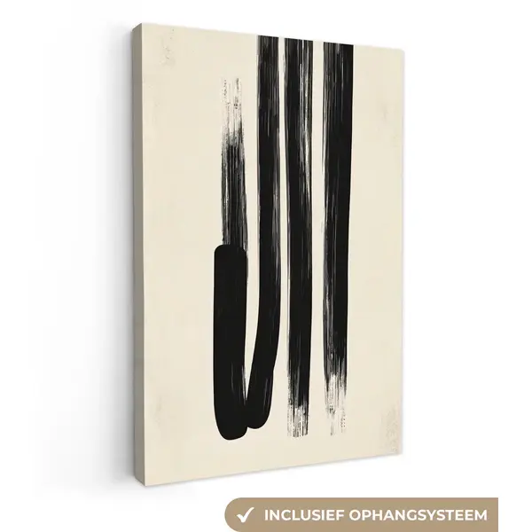 OneMillionCanvasses Canvas Schilderij 60x90 Cm - Exclusieve Wanddecoratie Penseelstreken - Verticaal - Zwart - Muurdecoratie Woonkamer - Slaapkamer Decoratie - Kamer thumbnail