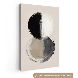 OneMillionCanvasses Canvas Schilderij 80x120 Cm - Exclusieve Wanddecoratie Cirkels - Strepen - Minimalistisch - Zwart - Muurdecoratie Woonkamer - Slaapkamer Decoratie -