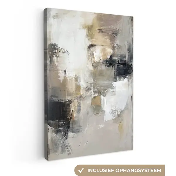 OneMillionCanvasses Canvas Schilderij 40x60 Cm - Exclusieve Wanddecoratie Kleurenpalet - Penseelstreken - Beige - Nevelig - Muurdecoratie Woonkamer - Slaapkamer Decoratie thumbnail