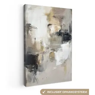 OneMillionCanvasses Canvas Schilderij 80x120 Cm - Exclusieve Wanddecoratie Kleurenpalet - Penseelstreken - Beige - Nevelig - Muurdecoratie Woonkamer - Slaapkamer