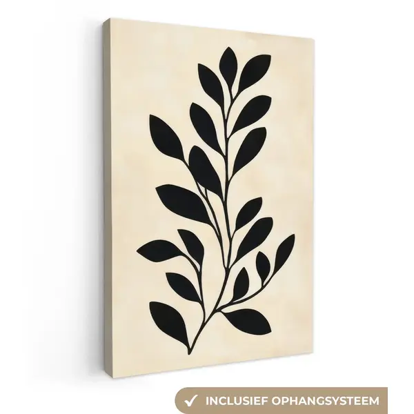 OneMillionCanvasses Canvas Schilderij 120x180 Cm - Exclusieve Wanddecoratie Minimalistisch - Tak - Bladeren - Zwart - Muurdecoratie Woonkamer - Slaapkamer Decoratie - thumbnail