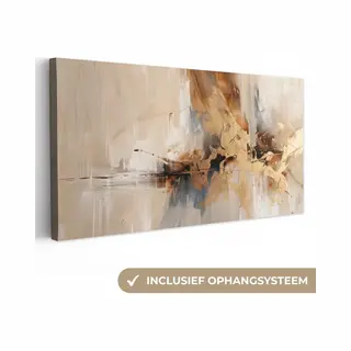 OneMillionCanvasses Canvas Schilderij 40x20 Cm - Wanddecoratie Modern - Bruin - Abstract - Beige - Muurdecoratie Woonkamer - Slaapkamer Decoratie - Kamer Accessoires -