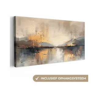 OneMillionCanvasses Canvas Schilderij 160x80 Cm - Wanddecoratie Abstract - Modern - Beige - Aesthetic - Goud - Muurdecoratie Woonkamer - Slaapkamer Decoratie - Kamer