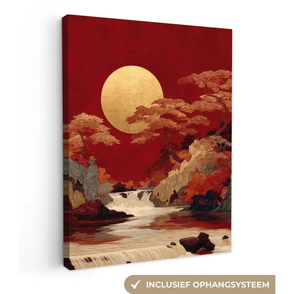 OneMillionCanvasses Canvas Schilderij 120x160 Cm - Wanddecoratie Volle Maan - Landschap - Waterval - Muurdecoratie Woonkamer - Slaapkamer Decoratie - Kamer Accessoires - thumbnail