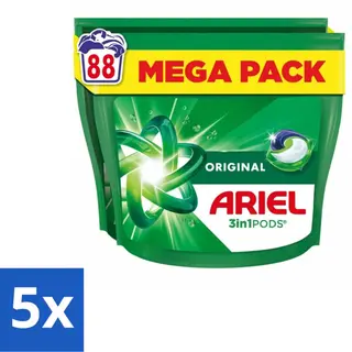 5 X Ariel - 3in1 Wasmiddel Pods - Original - 88 Pods - 3-in-1 Wasmiddel - Koud Water Was - Vlekverwijdering - Frisse Geur - Wasmiddel Pod