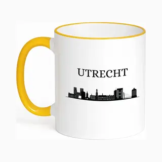 Hacebo® - Utrecht Koffiebeker Met Gekleurde Rand Goudgeel - Utrecht - Toeristen - Thee Mok - Koffie Beker - Stad - Geschenk - Cadeau - Kado -