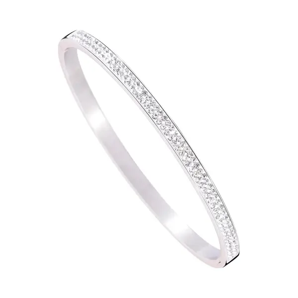 Fashion Jewelry Rvs Armband Met Cubic Zirconia - Zilverkleurig - Stainless Steel Armband - Diameter 6 Cm - Luxe Design Met Fonkelende Stenen - Vast Formaat En thumbnail