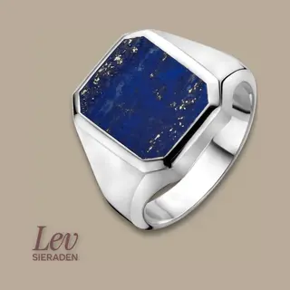 Lev Sieraden - 925 Zilveren Zegelring - Lapis Lazuli - Zilver Gerhodineerd - 16mm - Ringmaat 63 - Heren Ring