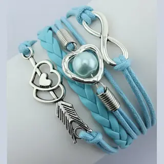 Nuvex Blauwe Wikkel Armband Voor Dames – Imitatieleer Armband Met Infinity Teken, Hartjes En Pijl Bedel