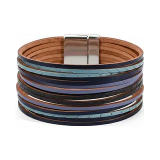 Nuvex Blauw Bruine Pu Leren Armband Voor Dames – Brede Wikkel Armband Met Magnetische Sluiting