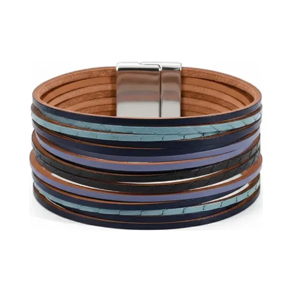 Nuvex Blauw Bruine Pu Leren Armband Voor Dames – Brede Wikkel Armband Met Magnetische Sluiting thumbnail