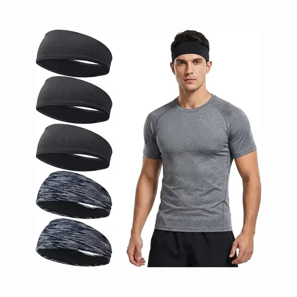 Nuvex Set Van 5 Sport Hoofdbanden Voor Heren En Dames – Elastische Zweetbanden In Zwart En Grijs Gemêleerd – Unisex Haarbanden Voor Hardlopen En thumbnail