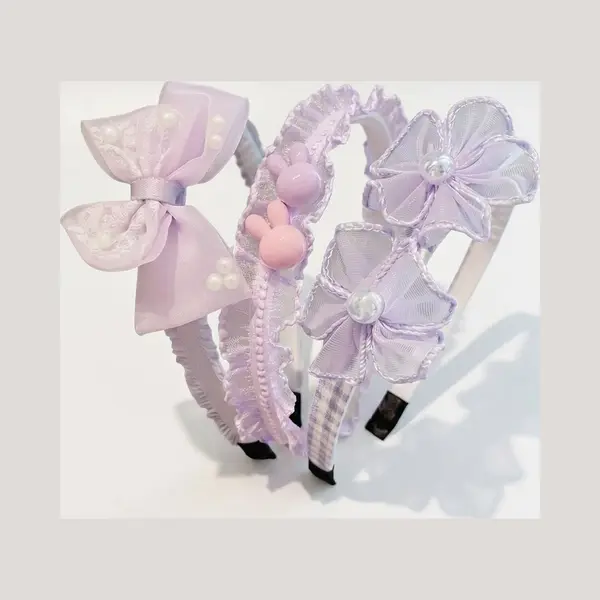 Nuvex Set Van 3 Paarse Haarbanden Met Strik, Bloemen En Konijntjes – Meisjes Diadeem Set – Schattige Haaraccessoires Met Parels En Tule Details thumbnail