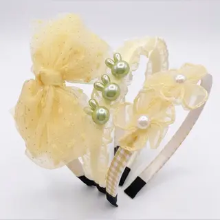 Nuvex Set Van 3 Gele Haarbanden Met Strik, Bloemen En Konijntjes – Meisjes Diadeem Set – Schattige Haaraccessoires Met Parels En Tule Details