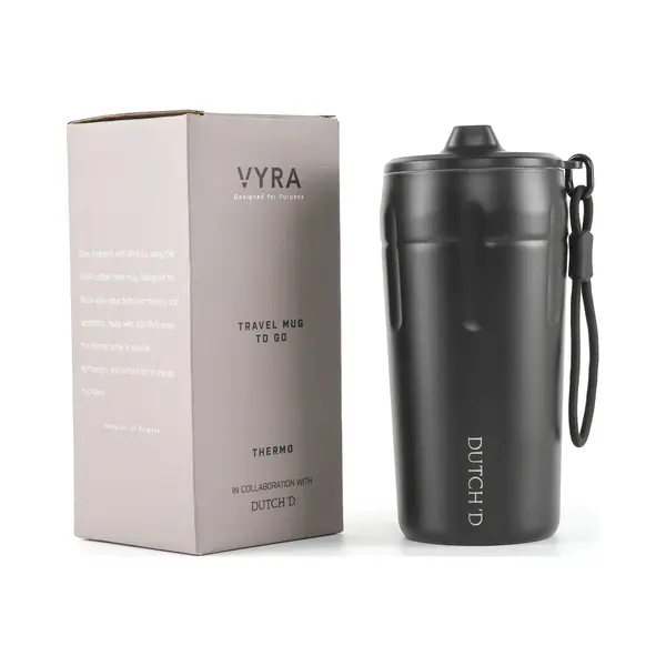 Dutch'D - Premium Thermosbeker - Zwart - 500ML - Rvs - Koffiebeker To Go - Theebeker - Travel Mug - Vyra thumbnail
